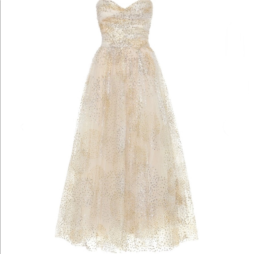 Monique Lhuillier Dress Glittery Strapless Chiffon Dress tea length size 10 - Picture 3 of 17
